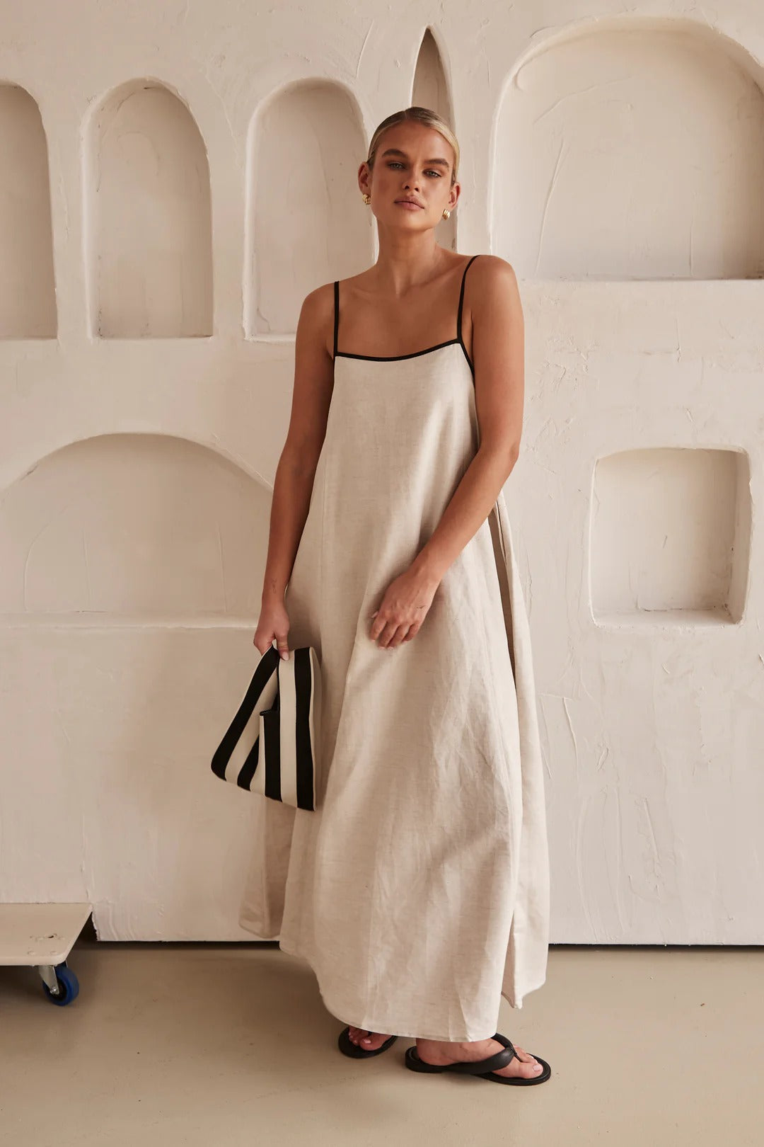 Caroline | Robe Maxi en Lin Contrasté