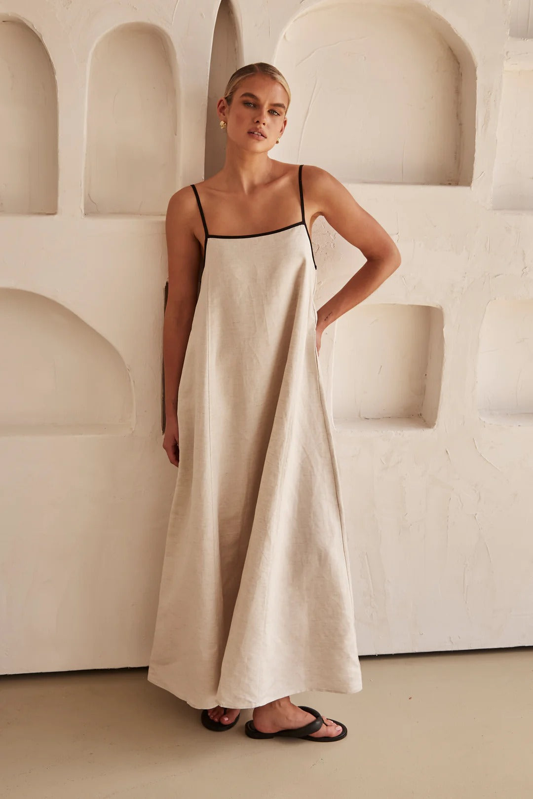 Caroline | Robe Maxi en Lin Contrasté