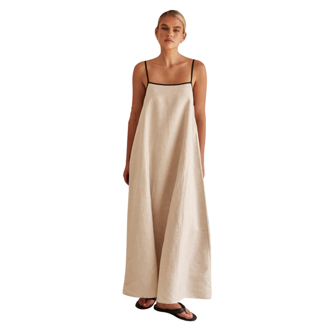 Caroline | Robe Maxi en Lin Contrasté