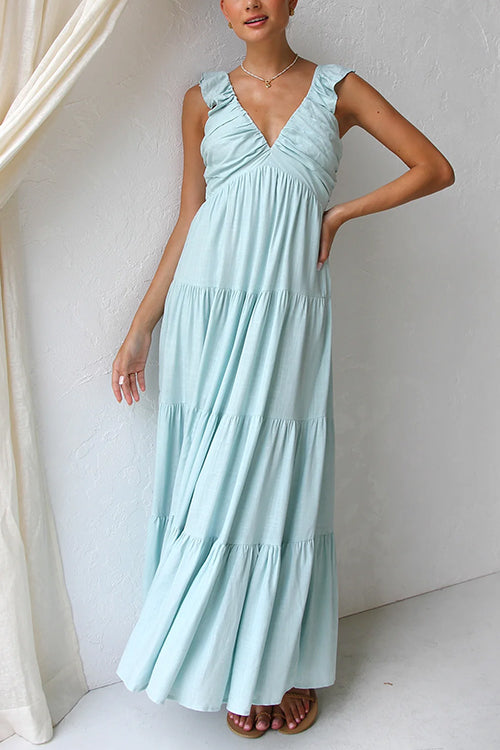 Christine | Robe Maxi sans Manches en Lin avec Volants