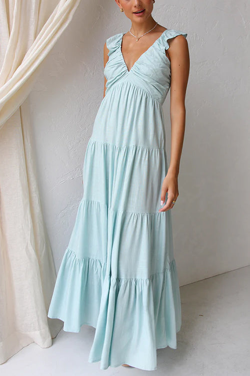 Christine | Robe Maxi sans Manches en Lin avec Volants