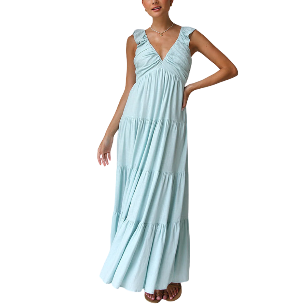 Christine | Robe Maxi sans Manches en Lin avec Volants