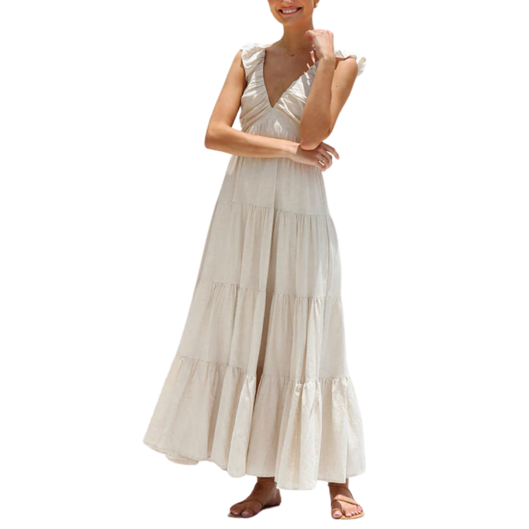 Christine | Robe Maxi sans Manches en Lin avec Volants