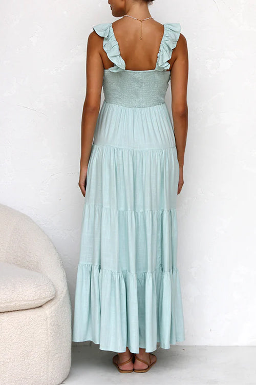 Christine | Robe Maxi sans Manches en Lin avec Volants