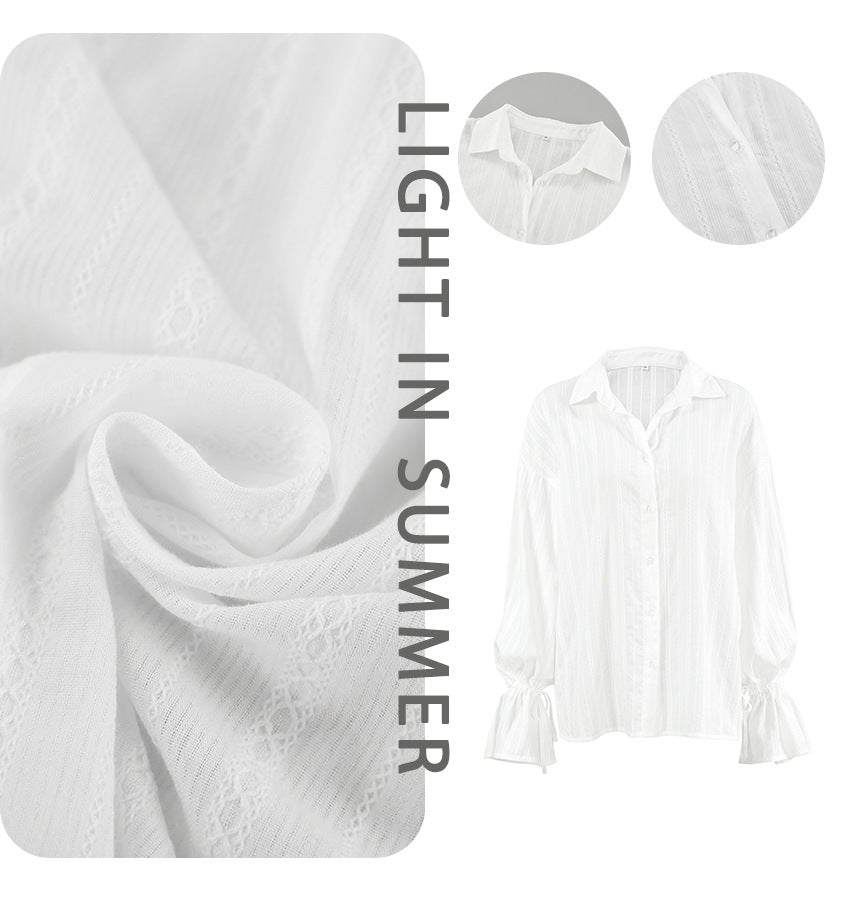 Ambre | Blouse Boutonnée à Manches à Nouer Rayée