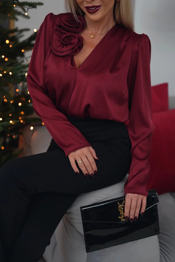 Clara | Élégante Blouse en Satin avec Détail Floral