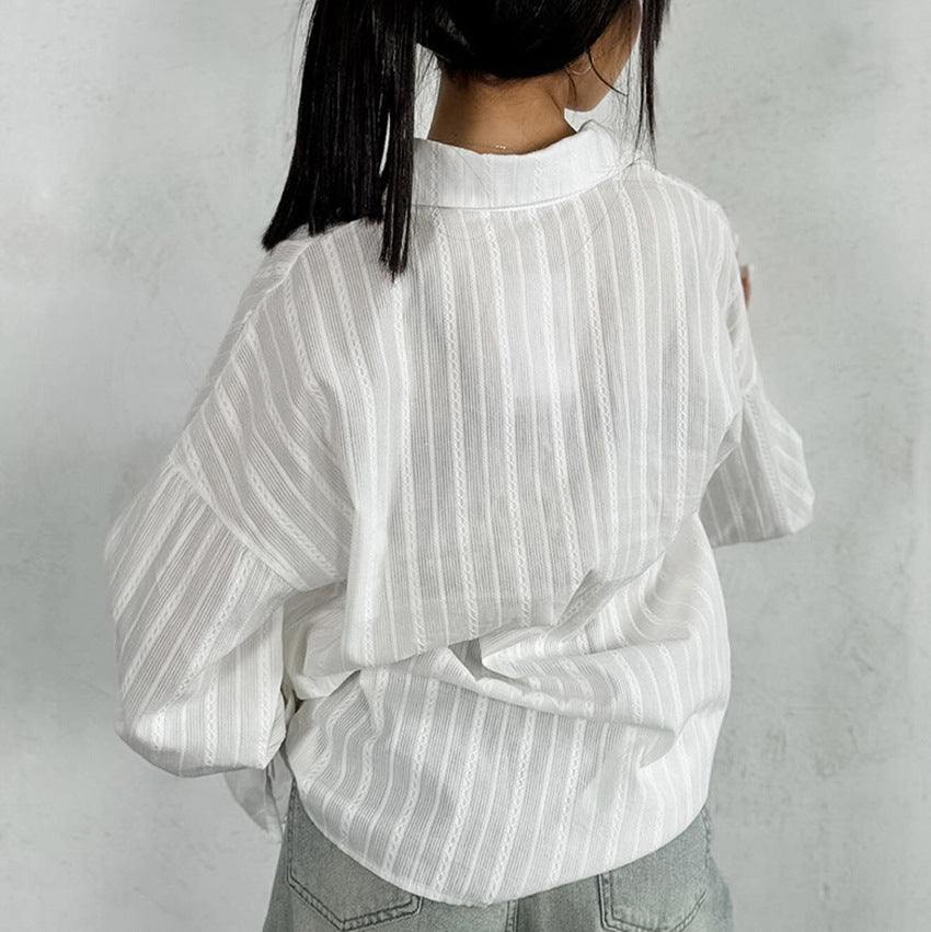 Ambre | Blouse Boutonnée à Manches à Nouer Rayée