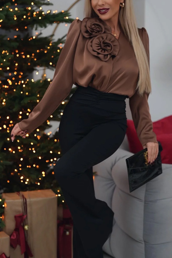Clara | Élégante Blouse en Satin avec Détail Floral