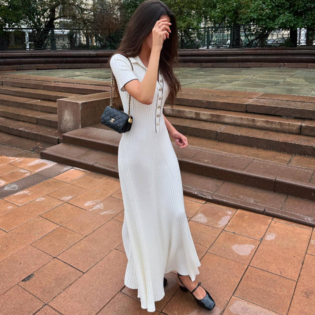Élise | Robe Maxi Polo Côtelée