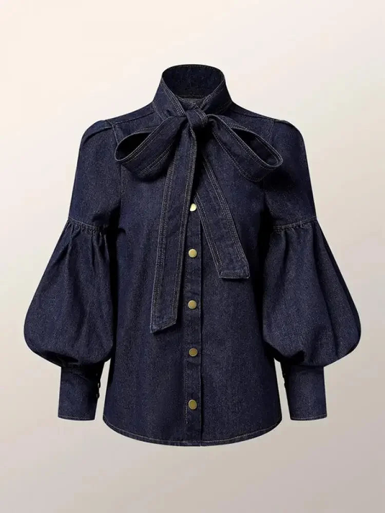 Fernande | Blouse Élégante à Col Montant et Nœud
