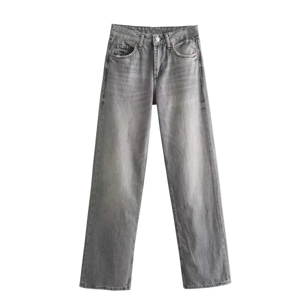 Gwenaëlle | Jean droit taille haute gris vintage