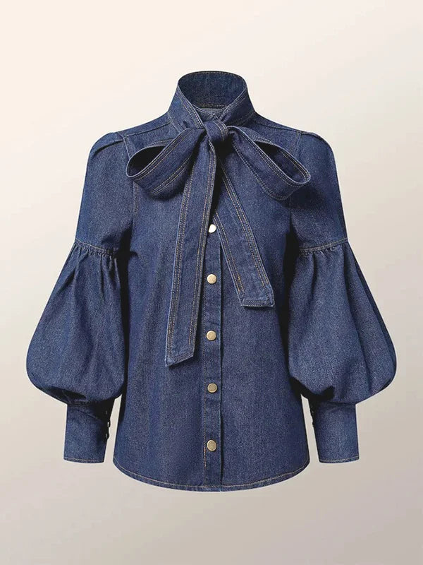 Fernande | Blouse Élégante à Col Montant et Nœud