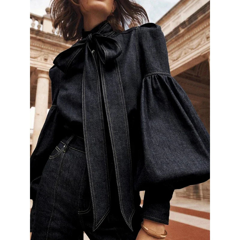 Fernande | Blouse Élégante à Col Montant et Nœud