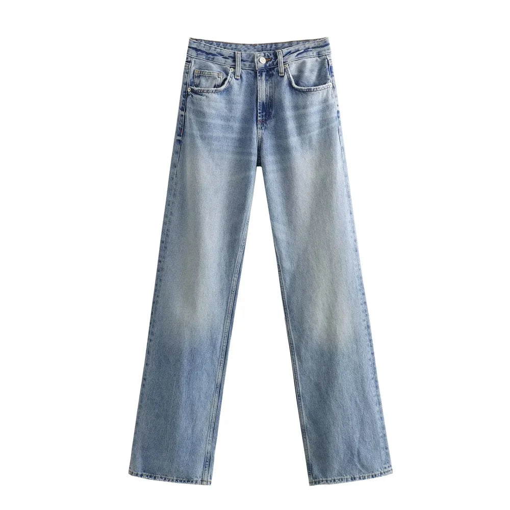 Gwenaëlle | Jean droit taille haute gris vintage