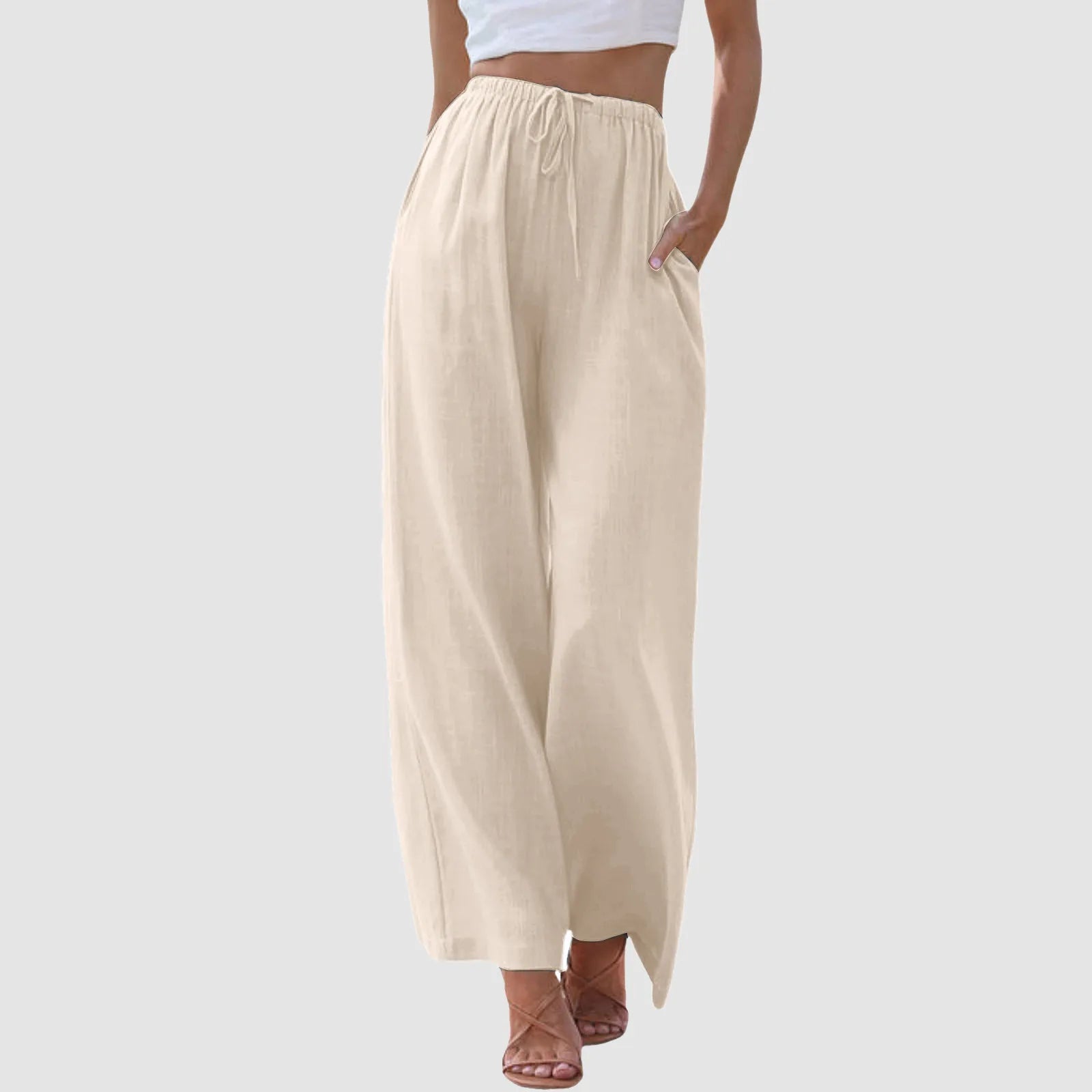 Blanche | Pantalon taille haute à jambes larges
