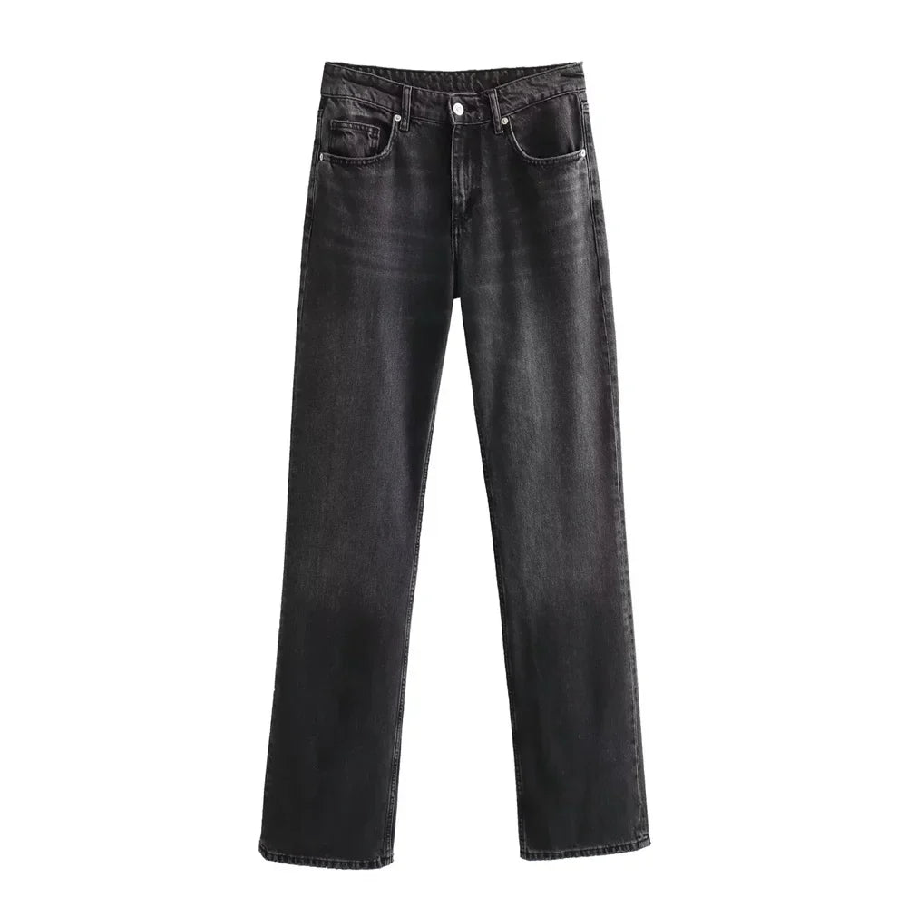 Gwenaëlle | Jean droit taille haute gris vintage