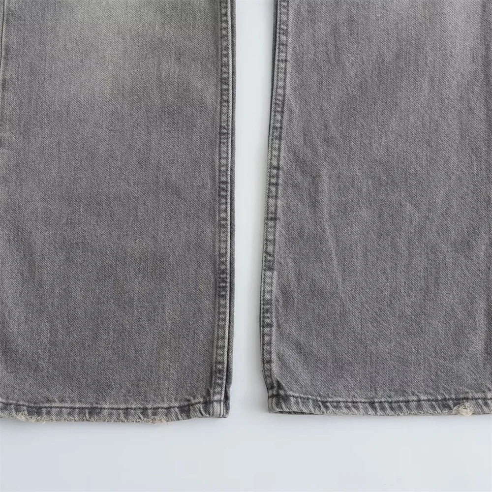 Gwenaëlle | Jean droit taille haute gris vintage