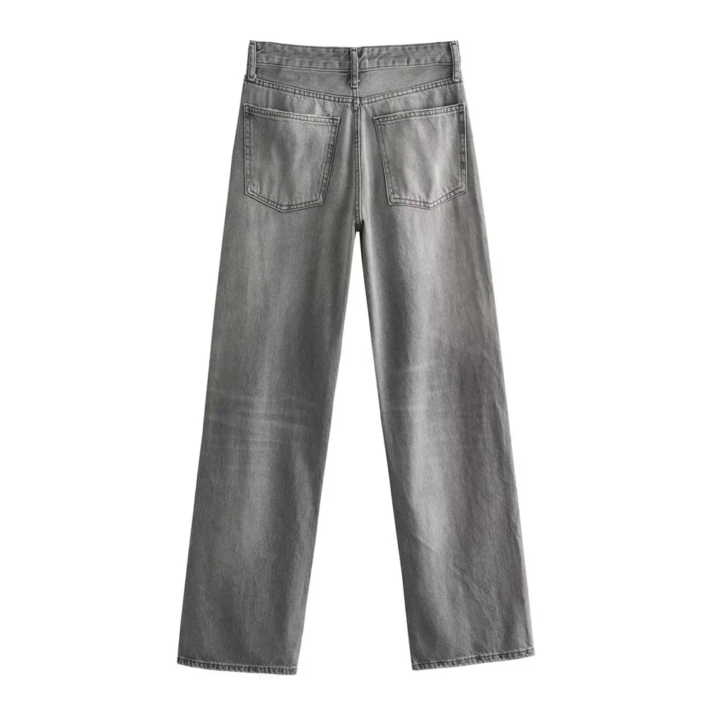 Gwenaëlle | Jean droit taille haute gris vintage