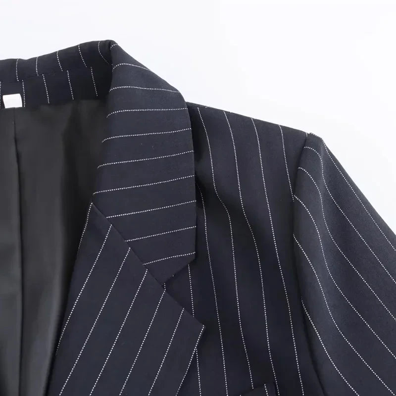 Nathalie | Blazer Croisé à Rayures Classiques