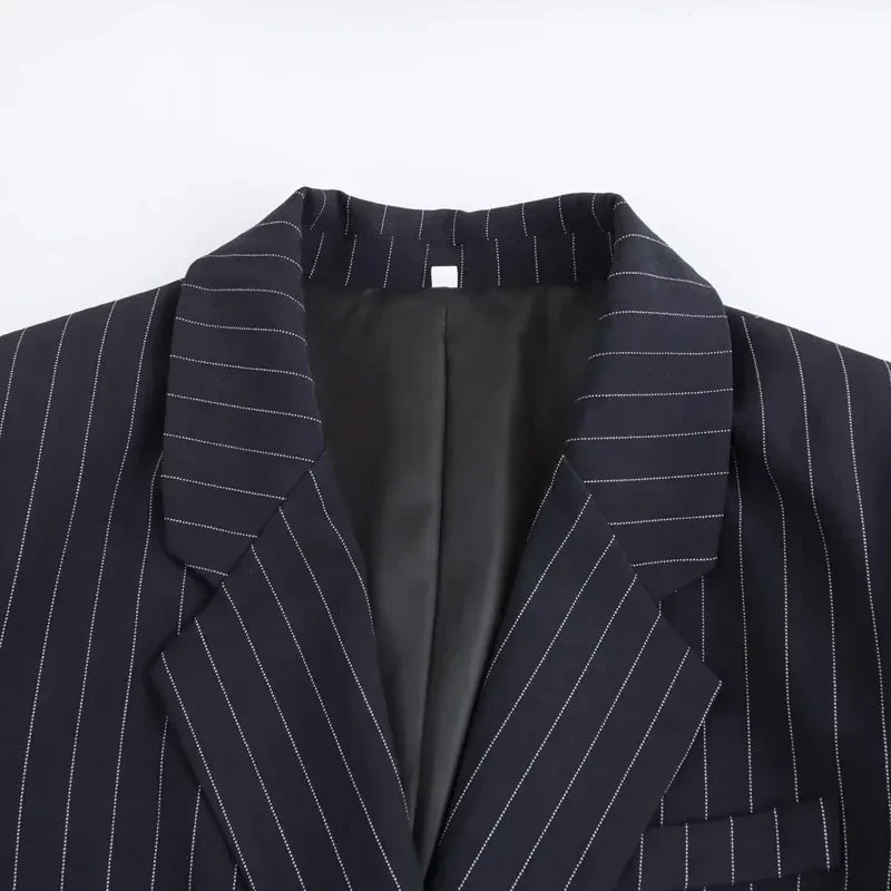 Nathalie | Blazer Croisé à Rayures Classiques