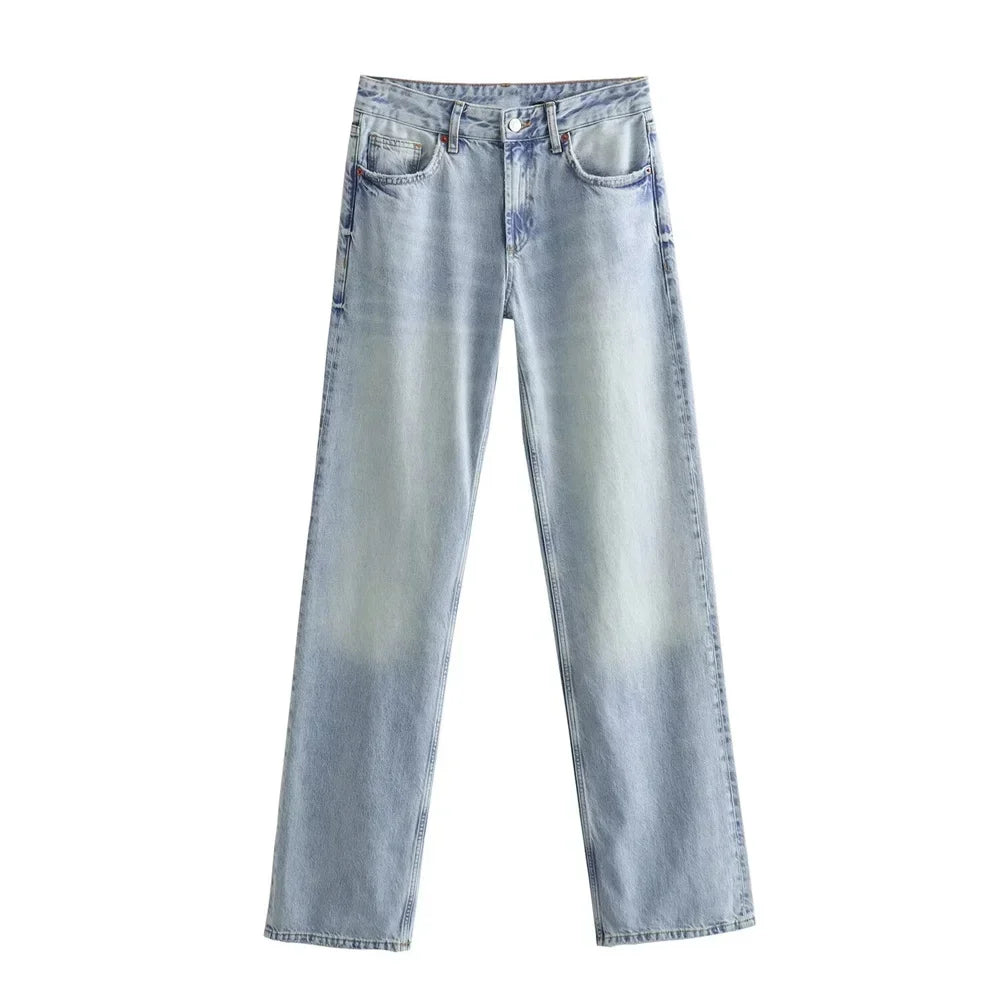 Gwenaëlle | Jean droit taille haute gris vintage