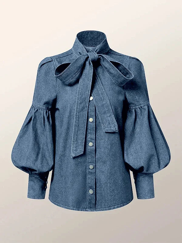 Fernande | Blouse Élégante à Col Montant et Nœud