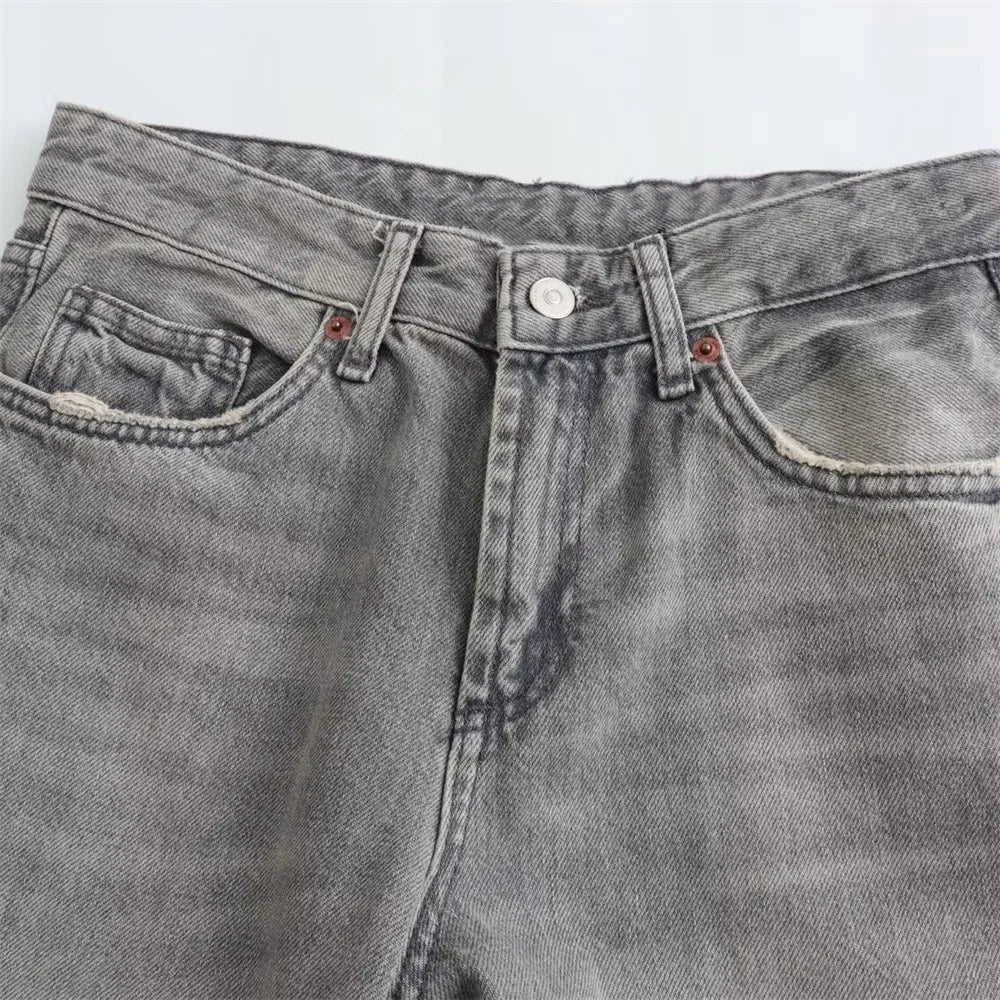 Gwenaëlle | Jean droit taille haute gris vintage
