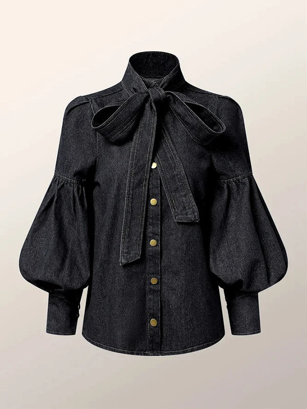 Fernande | Blouse Élégante à Col Montant et Nœud