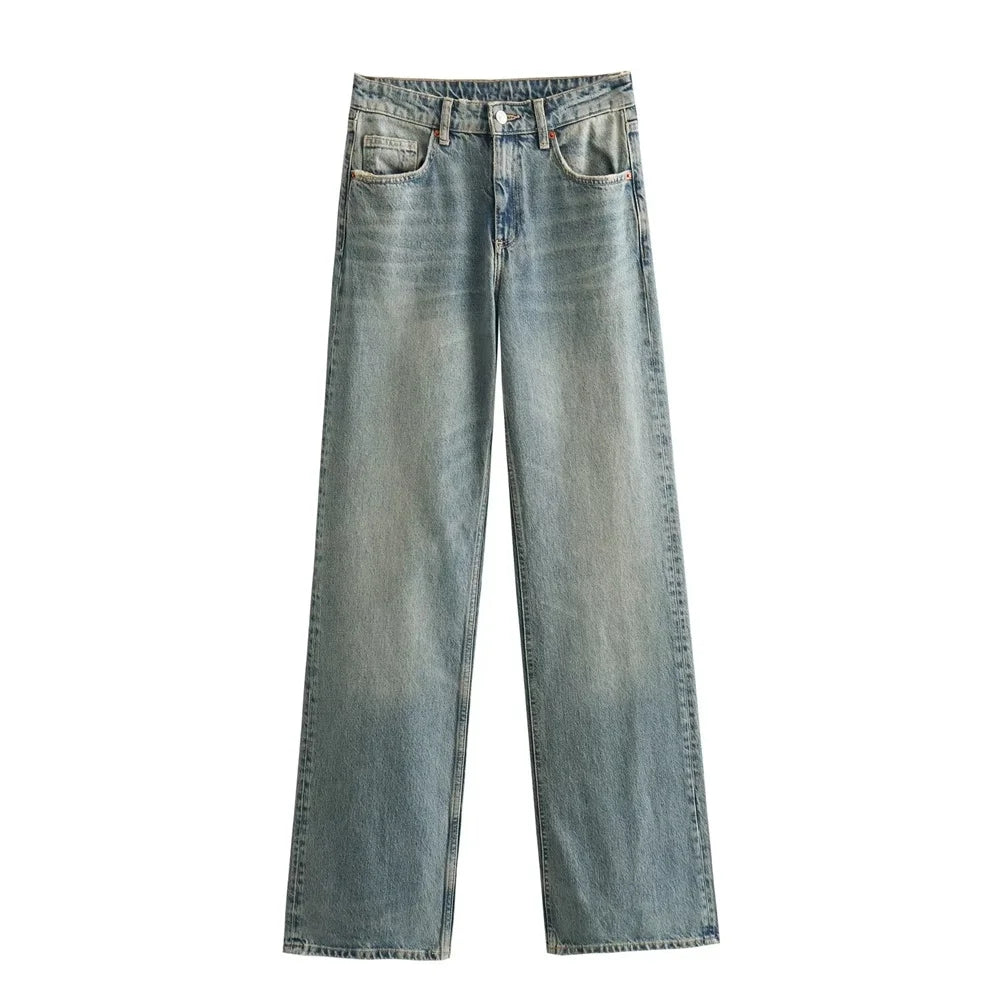 Gwenaëlle | Jean droit taille haute gris vintage