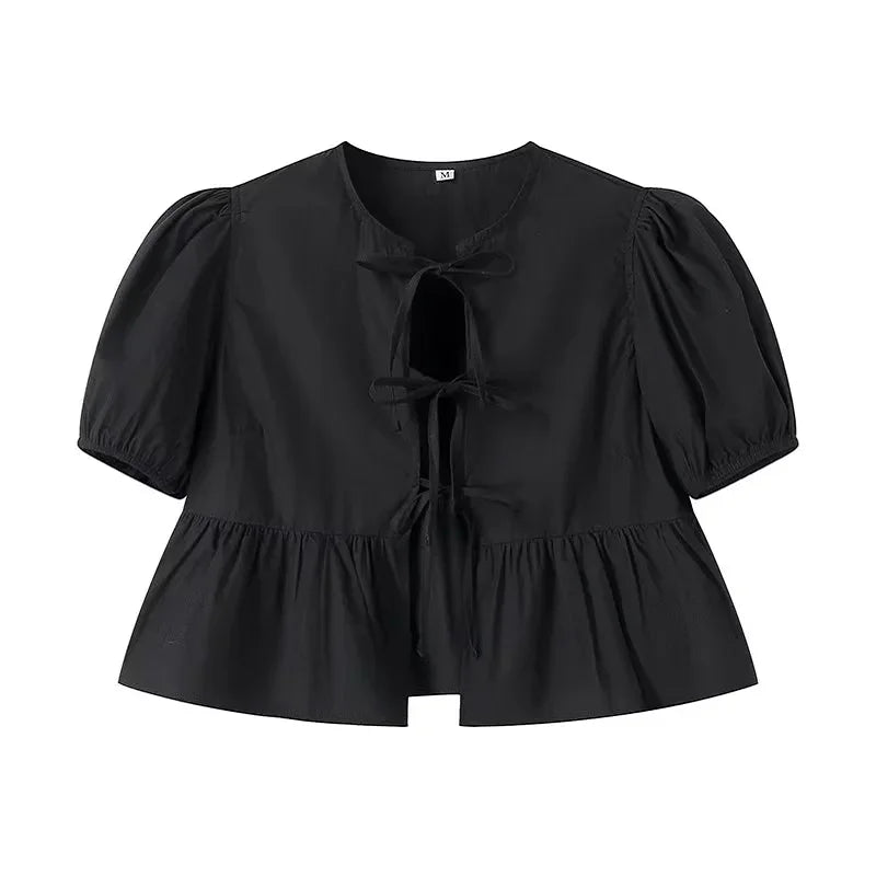 Georgette | Blouse Peplum Élégante à Nœud Avant