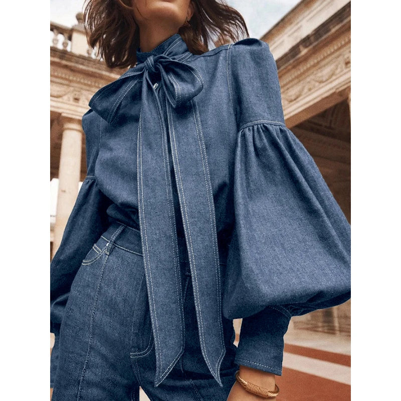 Fernande | Blouse Élégante à Col Montant et Nœud