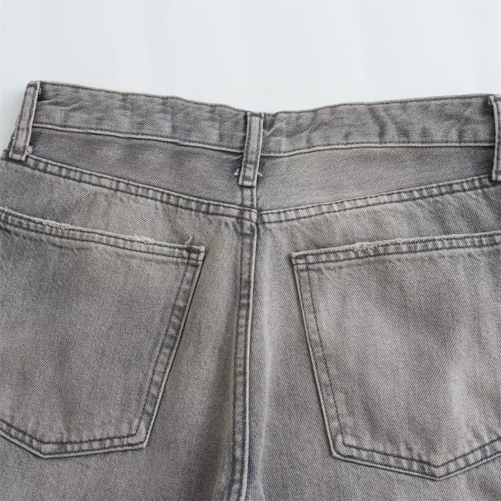 Gwenaëlle | Jean droit taille haute gris vintage