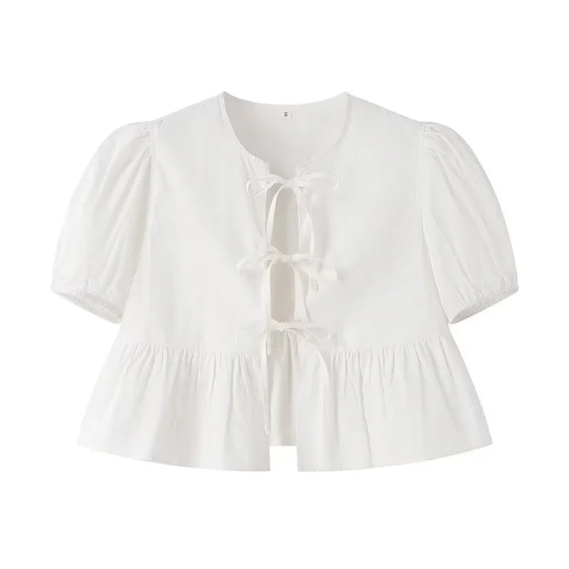 Georgette | Blouse Peplum Élégante à Nœud Avant