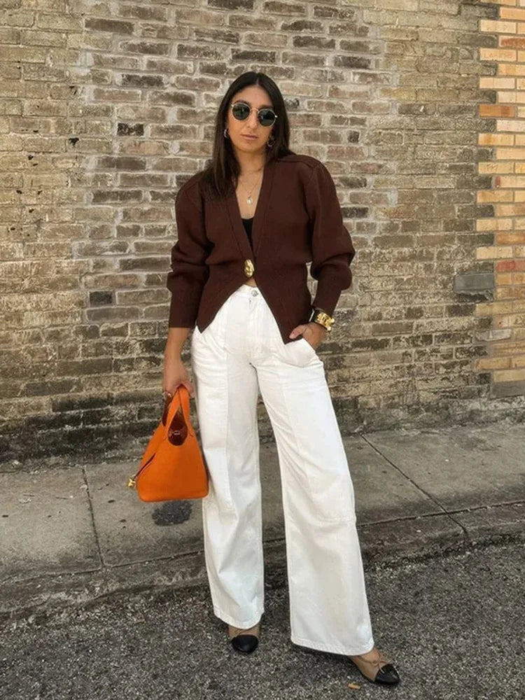 Flavie | Cardigan Élégant avec Fermeture à Bouton Doré