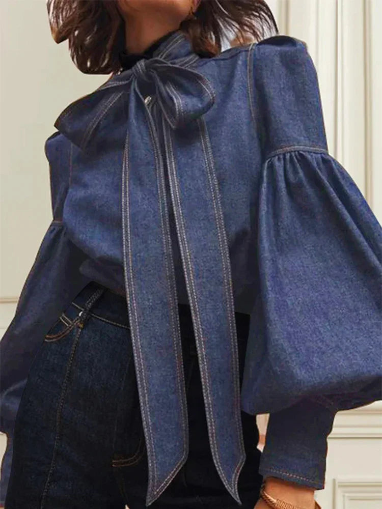 Fernande | Blouse Élégante à Col Montant et Nœud