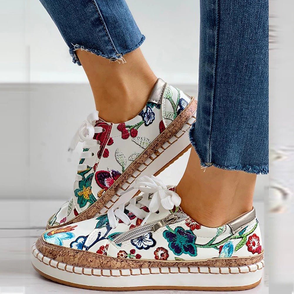 Oluchi™ Baskets Orthopédiques à Fleurs avec Fermeture Éclair