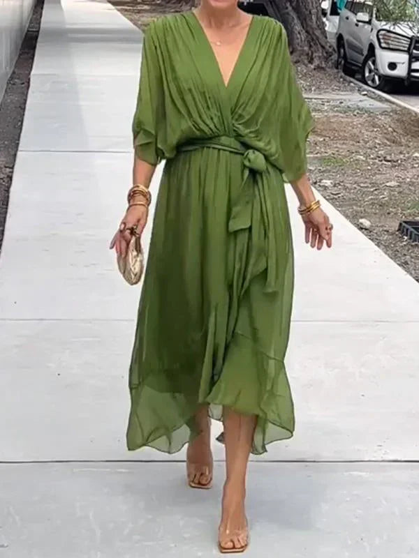 Monica - Robe en mousseline de soie à col en V