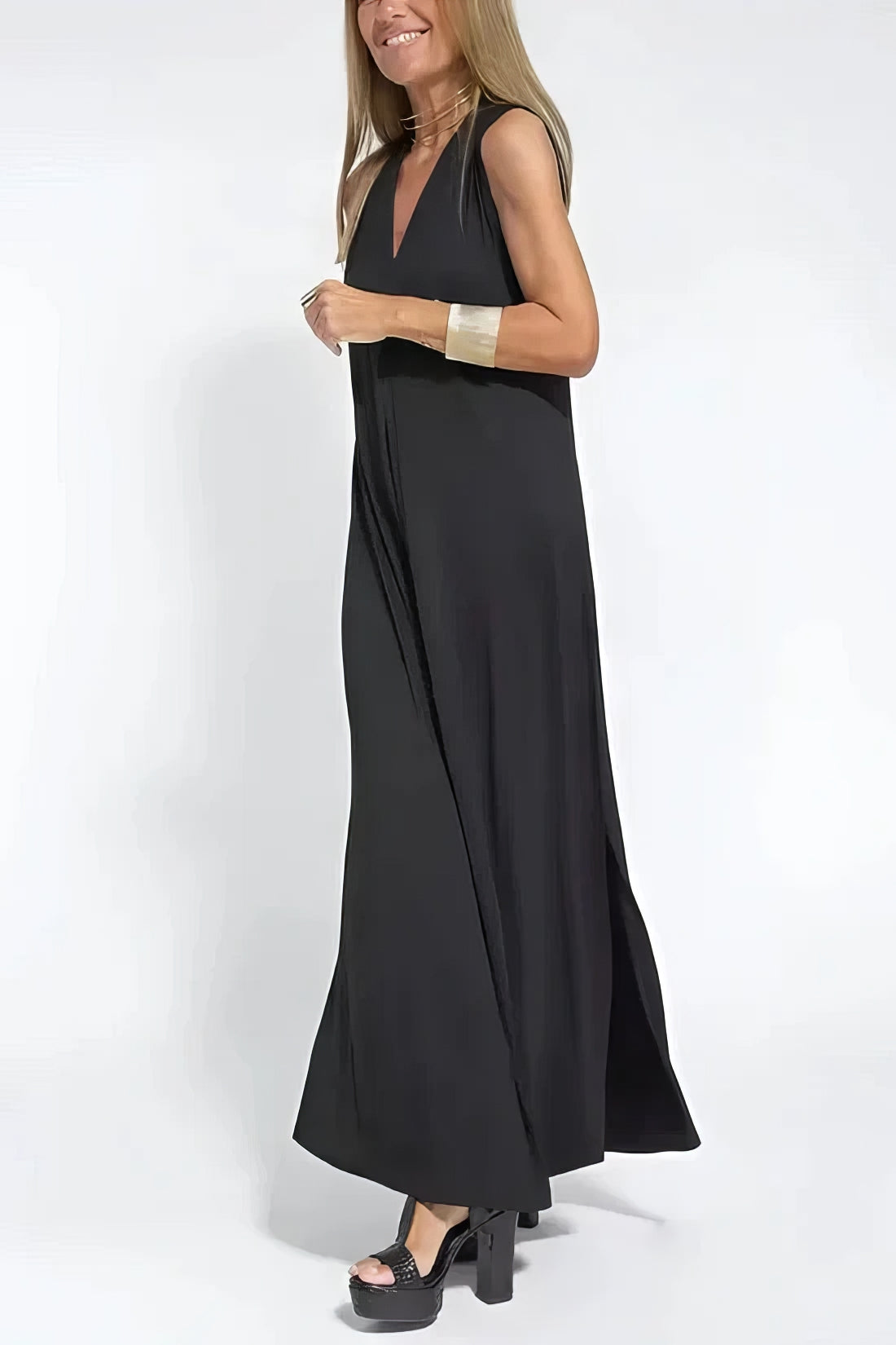Clémence™ | Robe Élégante Noire Sans Manches